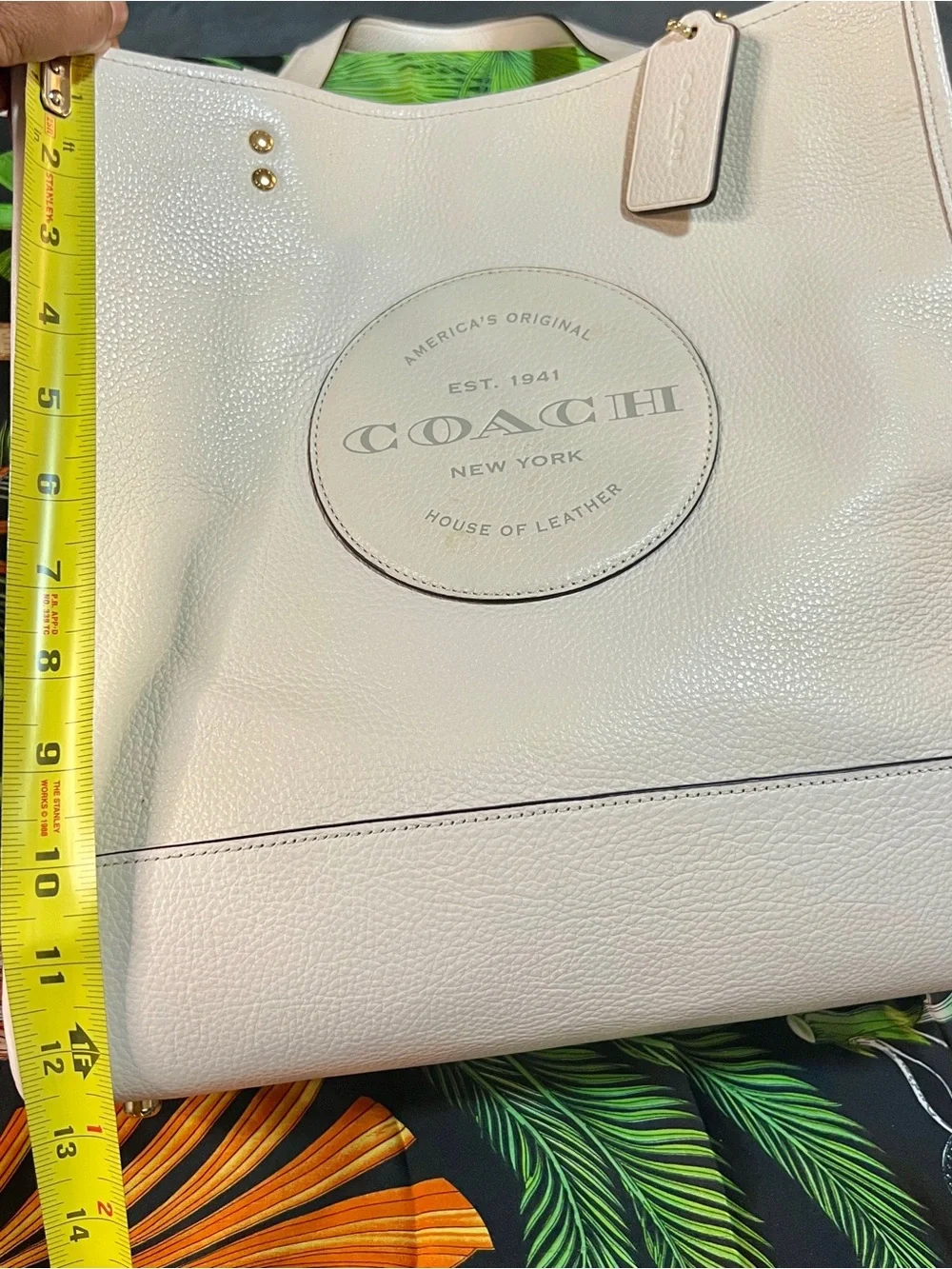 Coach Dempsey Chalk Carryall Tote Leather Shopper Work School Satchel Handbag